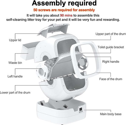 Automatic Cat Litter Box Self Cleaning - APP Control - Weight Monitoring - Ultra-Quiet, Medium Cats and Kittens Litter Box, Safe Anti-Pinch【Assembly Required】- White