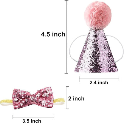 Christmas Pet Party Jazz Hat and Blingbling Bow Tie Breakaway Collar Set, Adjustable Headband for Kitten Puppy Small Dogs Cats (02 Pink-Hat)