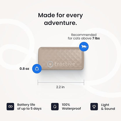 Tractive Smart Cat GPS Tracker | Real-Time Location & Wellness Monitoring for Cats 6.5 lbs+ | Territory & Location History | Up to 5-Day Battery | Breakaway Collar Included (Brown)