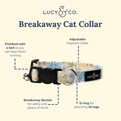 Lucy & Co. Sunshine and Daffodils Breakaway Cat Collar, Adjustable Safety Breakaway Buckle, Cute Printed Cat Collar, Large