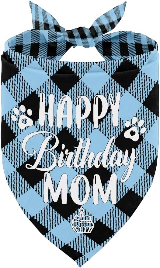 Dog Bandana for Happy Birthday Mom - Classical Plaid Printing Scarf Accessories, Pet Gift for Mom's Birthday Party (L16)