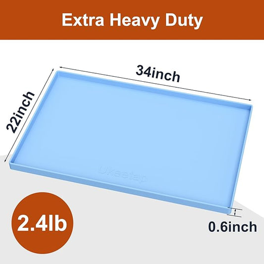 Extra Thick Silicone Mat Waterproof with Raised Edge 34" x 22", Under Sink Mat for Kitchen & Bathroom, Kitchen Cabinet Liner, Multi-Purpose for Storage & Protection, Blue