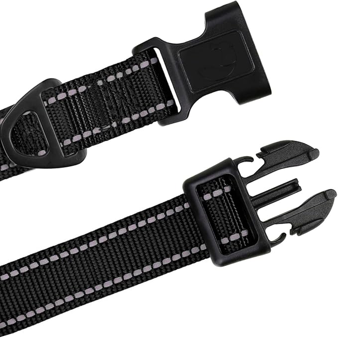 TagME Dog Collars, Adjustable Reflective Nylon Pet Collar with Quick Release Buckle for Medium Dogs, Black, 1.0" Width