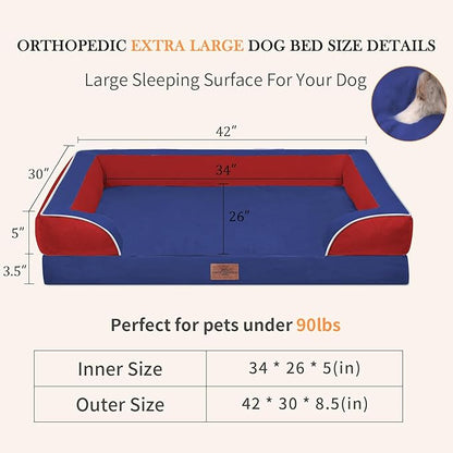 Comfort Expression Orthopedic Dog Bed for Extra Large Dogs 42x30 Inch, Waterproof Egg Crate Foam XL Pet Bed with Removable Bolsters, Dog Couch with Washable Cover & Non-Slip Bottom, American Flag 4
