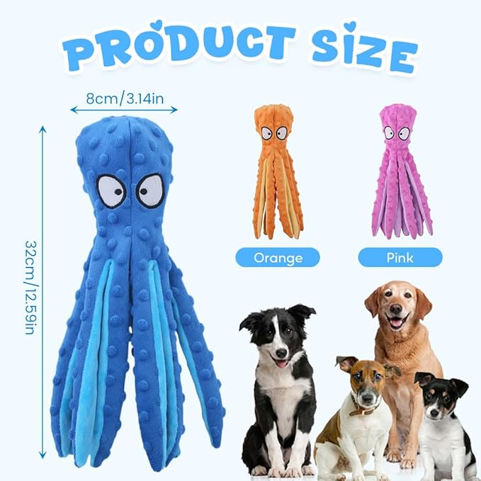 Octopus Dog Toys, No Stuffing Crinkle Dog Toys for Aggressive Chewers, Durable Interactive Chew Toys for Small, Medium and Large Dogs Training and Reduce Boredom (Blue)