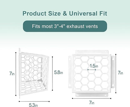 Dryer Vent Bird Guard - Fits Most 3" to 4" Bathroom Exhaust Fan Ventilation Cover, Steel Ventilation Bird Cage, White