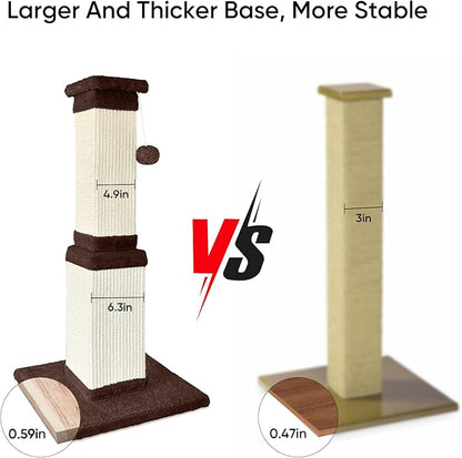 AGYM 32 Tall Cat Scratching Post for Large Cats, Cat Scratcher for Indoor Cats Adults, Sturdy Sisal Scratch Post to Protect Furniture, Brown