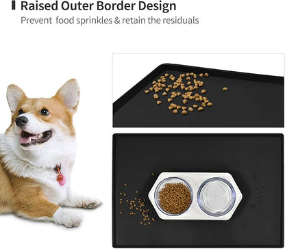 Dog Food Mat,Silicone Waterproof Food Tray,Non Slip Pet Bowl Mats Placemat,0.8" Raised Edge,Suitable for Most Small and Medium Sized Pets,28" x 18"
