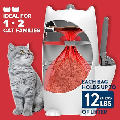 Red Rocket Pets Litter Trash Can for Cat Kitty Twister Plus, Litter Disposal System, No Smell Litter Storage Container with Scooper, 2X Refill Bags and 2X Charcoal Sachets (Standard)