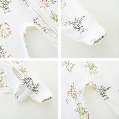 Neutral Baby Clothes Boy Girl Footed Cotton Long Sleeve Double Zipper Onesie
