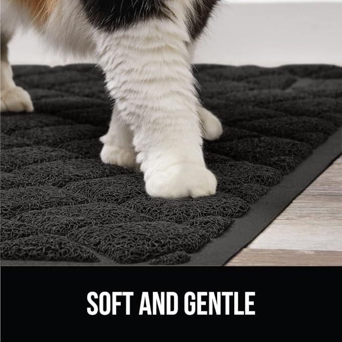 GORILLA GRIP Cat Litter Box Mat, Water Resistant, US Designed Kitty Litter Trapping Mats, Easy to Clean, Scatter Control, Less Mess and Clean Floors, Kitten Supplies for Indoor Cats, 24x17 Black