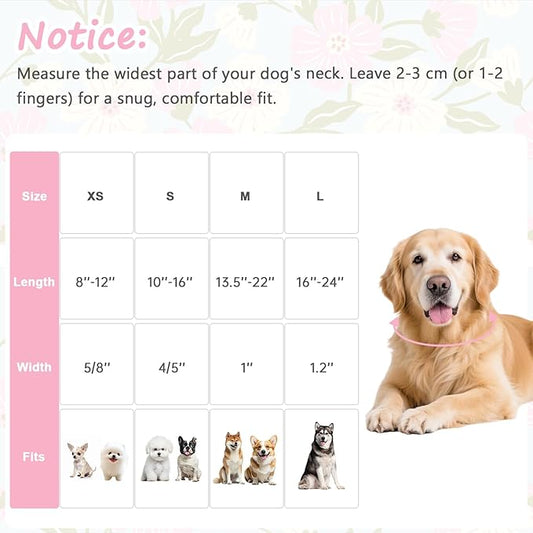 Dog Collar for Small Medium Large Dogs, Spring Blue Dog Collars with Pink & White Flowers, Adjustable Cotton Dog Collars, Cute Girl or Boy Dog Collar Ideal for Gifts,Pet Accessory,S