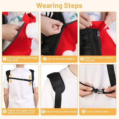 Inspack Dog Backpack Carrier/Cat Carrier, Adjustable Pet Front Carriers Travel Bag for Puppy Medium Dogs, Legs Out, Soft Ventilated Doggie Chest Carry Backpacks for Hiking/Camping, 2.5-4 lbs, Red