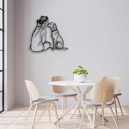 Woman Dog Metal Wall Decor - Pet Lover Room Decor Wall Art Home Decor for Living Room, Bedroom, Dining Room, Bathroom, Office, Pet Shop (Black)