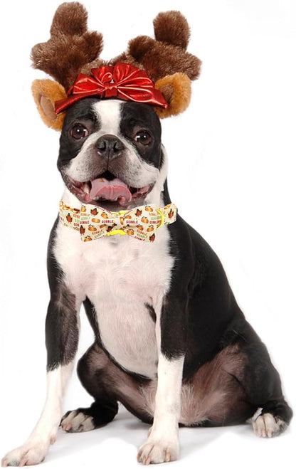 Dog Collar, Thanksgiving Turkey Pet Collar Bow Holiday Girl Boy Bow Dog Collars Puppy Collar Adjustable for X-Small Dogs