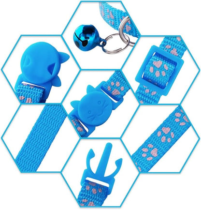 Sky Blue Reflective Cat Collar with Bells, [2 Pack] Break Away Kitten Collar with Bells, Breakaway Cat Collar for Boy Cats Kitty
