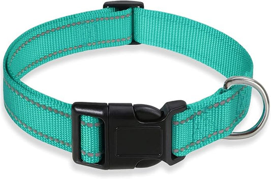 Reflective Dog Collar with Buckle Adjustable Safety Nylon Collars for Small Medium Large Dogs, Teal XXS