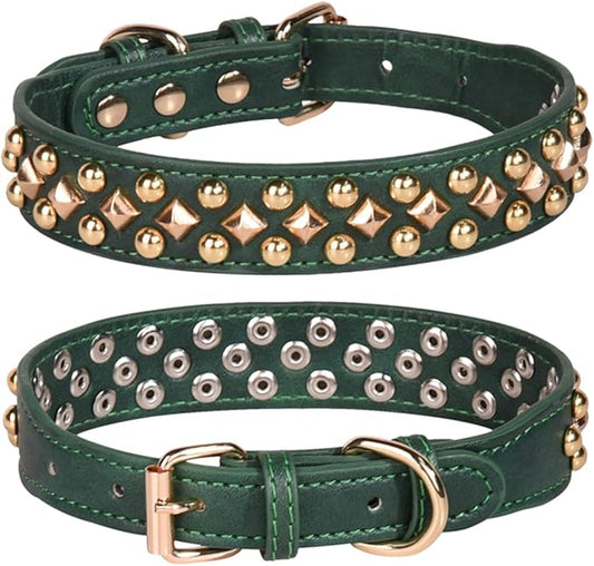 Spiked Dog Collar Soft Pu Leather Mushrooms Rivet Spike Studded Puppy Adjustable Pet Collars for Small Breeds (S, Green3)