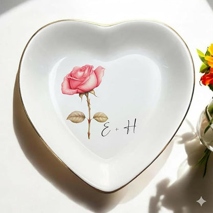 Personalized Floral Jewelry Dish, Engaged Ring Dish, Custom Trinket Dish Engagement Gift for Newly Engaged Couple, Mr and Mrs Ring Dish Just Married Valentines Gifts Keepsake