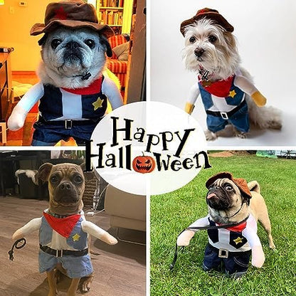 NACOCO Halloween Cowboy Dog Costume - Pet Clothes Costumes with Hat for Dog and Cat Blue(S) - Image 4