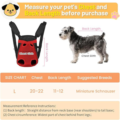 Inspack Dog Backpack Carrier/Cat Carrier, Adjustable Pet Front Carriers Travel Bag for Puppy Medium Dogs, Legs Out, Soft Ventilated Doggie Chest Carry Backpacks for Hiking/Camping, 7-11 lbs, Red