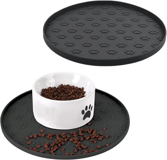 Dog Food Mat for Food and Water, Waterproof Pet Food Mat with Edges, Nonslip Dog Feeding Mat for Protecting Floors (2Pack Black)