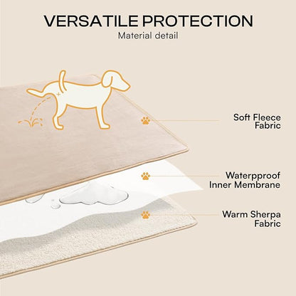 Luciphia Waterproof Pet Blanket, Liquid Pee Proof Dog Blanket for Sofa Bed Couch, Reversible Sherpa Fleece Furniture Protector Cover for Small Medium Large Dogs Cats, Khaki+Beige Medium（57" x 40"）