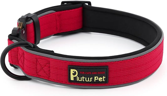 Plutus Pet Tactical Dog Collar, Reflective, Adjustable Heavy Duty Dog Collar, Soft Padded and Comfortable, for Small Medium and Large Dogs (Red, S)