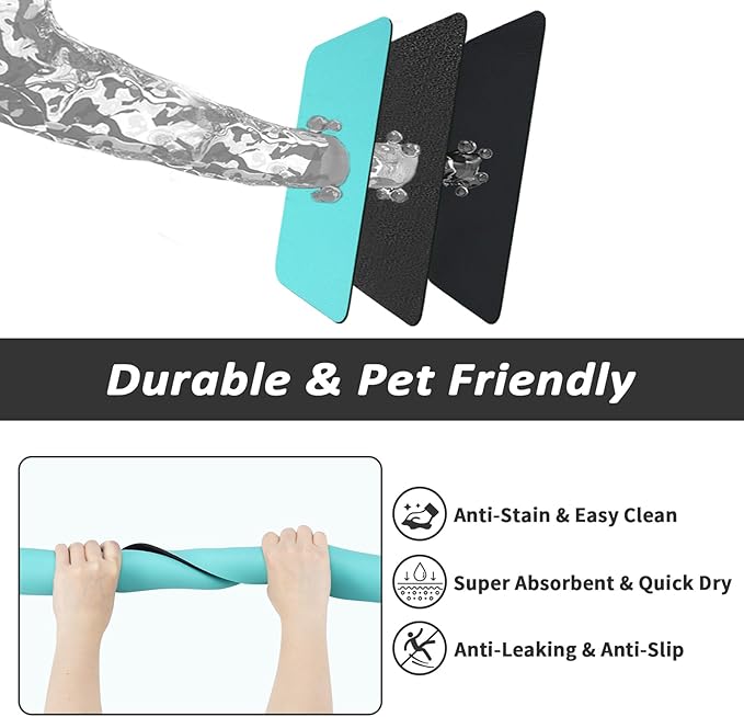 Dog Food Mat - Absorbent Cat Mat for Food and Water, No Stains Pet Feeding Bowl Mat, Easy to Clean Pet Placemats, Quick Dry Dog Water Dispenser Mat for Messy Drinkers | Teal 24"x36"