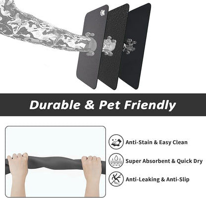 Dog Food Mat - Absorbent Cat Mat for Food and Water, No Stains Pet Feeding Bowl Mat, Easy to Clean Pet Placemats, Quick Dry Dog Water Dispenser Mat for Messy Drinkers | Paw Dark Grey 18"x 34"