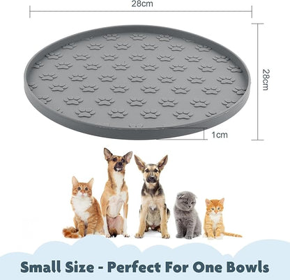 SUNLAND Silicone Dog Food Mat, Pet Feeding Mat for Food and Water, Waterproof Non-Slip Cat Feeding Bowl Mat with Raised Edge, Prevents Residue from Spilling onto The Floor Grey