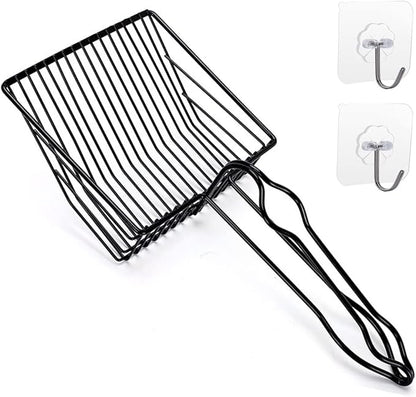 Metal Cat Litter Scoop, Fast Kitty Box Pooper Scooper with Holder, Deep Large Shovel, Upgraded with Flat Head and a Comfy Thumb Hole in Long Handle