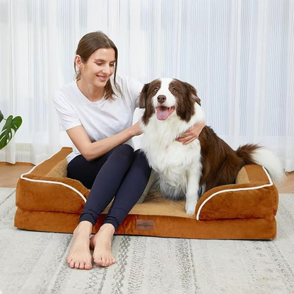 Comfort Expression Orthopedic Dog Bed for Extra Large Dogs 53x42 Inch, Waterproof Supportive Egg Crate Foam XXL Pet Bed with Removable Bolsters, Dog Couch with Washable Cover & Non-Slip Bottom, Orange