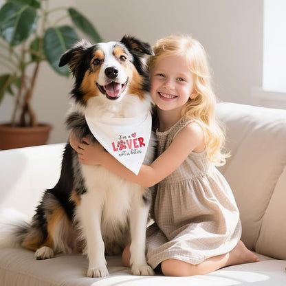I'm a Lover Not A Biter Funny Dog Bandana, Cute Valentine's Day Dog Bandana, Love Hearts Pet Scarf Accessories for Dogs Boys Girls, Pink Valentine's Day Birthday Gifts for Pet Mom Dad