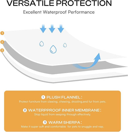 Luciphia Waterproof Pet Blanket for Medium Large Dogs Soft Cat Sherpa Calming Thick Cover Leakproof Cozy Puppy Sofa Bed Car Couch Protector(Beige/Brown,41x31 inches)