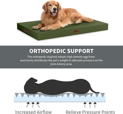 Outdoor Extra Large Dog Crate Bed, XXL Waterproof Dog Bed for Giant Breeds Dogs, 47x29 Inch Orthopedic Egg Crate Foam Pet Mat with Removable Cooling Cover, Amy Green