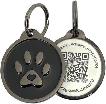 Pet Dwelling QR Code Pet ID Tag – Smart Dog & Cat ID Tags for Pet Safety, Free Personalized Online Profile, Instant Scan Alerts, AI Insights (Lux Black Paw)