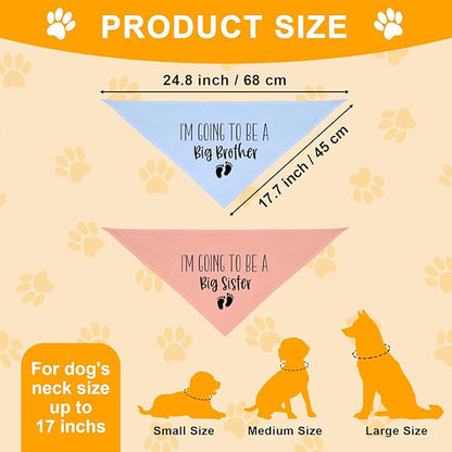 2 Pack Dog Bandana Pregnancy Announcement, I'm Going to Be a Big Brother Gender Reveal Puppy Dog Scarf Accessories, Adjustable Pet Bandana Scarf for Small Medium Large Dogs