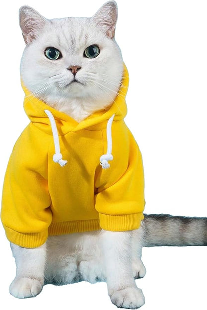QWINEE Basic Dog Hoodie Sweatshirt Puppy Sweater Warm Cat Costumes Pet Clothes for Chihuahua Puppy Kitten Small Medium Dogs Yellow X-Small