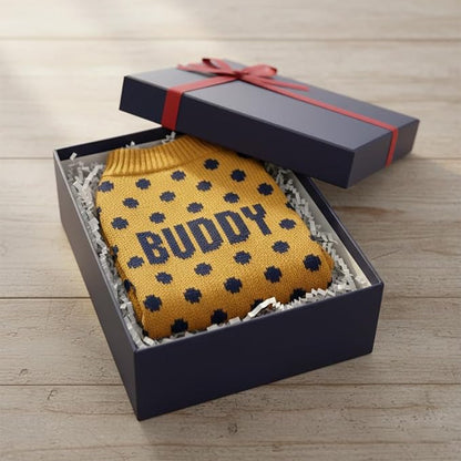 Custom Knit Sweater for Dogs and Cats with Personalized Name, Polka Dot Pattern, Soft Knit Winter Apparel, Cozy and Stylish Pet Clothing, Idea for Pet Lovers