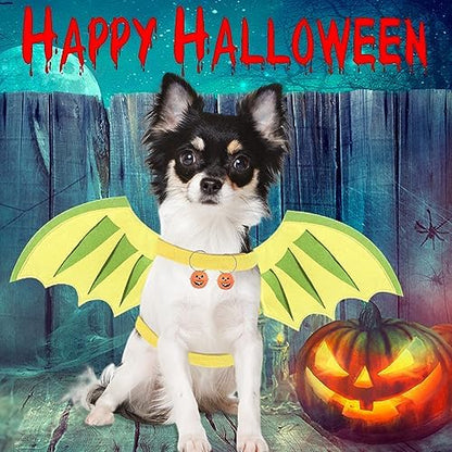 Dog Halloween Costumes Dragon Wings, Dog Costume Small, Medium Large Green & Yellow Felt Cloth Pet Wings, Fantasy, Christmas, Halloween Cosplay, Pumpkin Bells Dog Cat Wings - Image 2