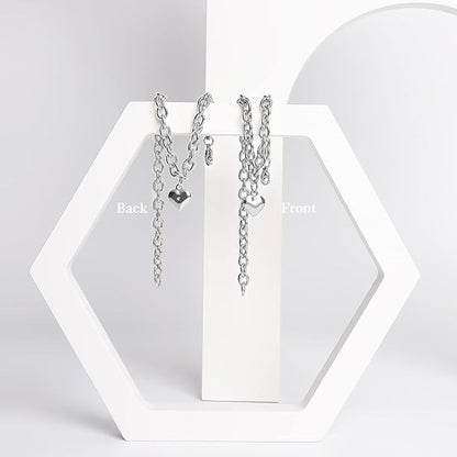 HOWWFALY Dog Collar and Cat Chain Necklace Stainless Steel Adjustable 18K Sliver Heart-Shaped Necklace for Small Pets Cats Kitten Puppy (Sliver, 10 inch)