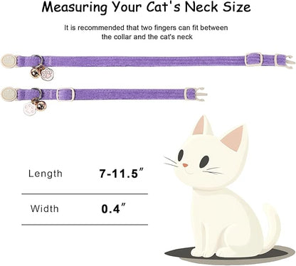 2 Pack Corduroy Cat Collars - Cute Breakaway Cat Collar with Bell and Paw Pendant, Soft Adjustable Fall Winter Kitten Collars for Girl Boy Cats, Lavender&Fuchsia