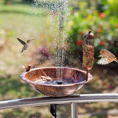 DREAMSOUL 13" Dia Deck Mounted Bird Bath with Clamp, Metal Bird Bath and Feeder Detachable Unheated Birdbath for Deck Railing