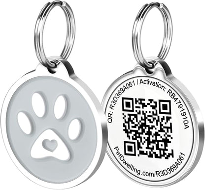 Pet Dwelling QR Code Pet ID Tag – Smart Dog & Cat ID Tags for Pet Safety, Free Personalized Online Profile, Instant Scan Alerts, AI Insights (Gray Paw)