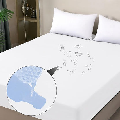 Waterproof Mattress Protector Queen, Fitted Sheet Style Breathable Mattress Cover with Deep Pocket Fits Up to 18'', Noiseless Bed Cover for Kids Adults Pets, Machine Washable (White, 60'' X 80'')