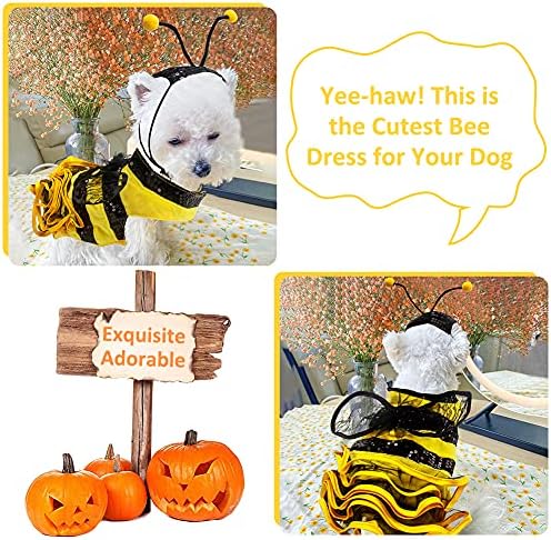 Bee Dog Costume - Bumblebee Pet Dress with Cap - Funny Halloween Outfit for Small, Medium, Large Dogs & Cats - Image 4