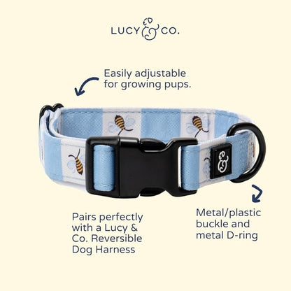 Lucy & Co. Bumbling Around Dog Collar, Adjustable Durable Dog Collar with Cute Print, Large