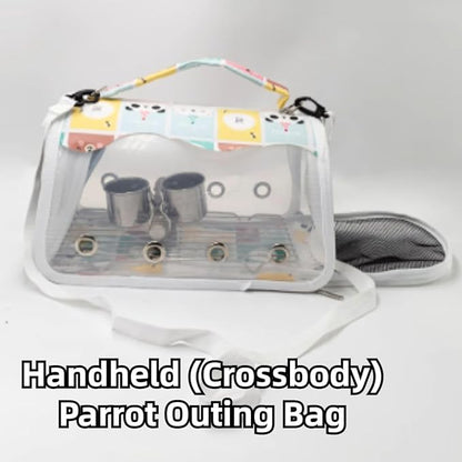 Bird Carrier Bag Bird Travel Cage with Indestructible Stainless Steel Mesh, Feeder Cups and Stand Perch, Portable Bird Travel Bag, Pet Transparent Breathable Travel Cage (Colorful,Small)