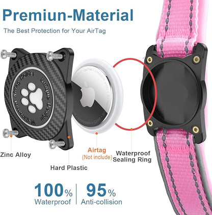 Airtag Dog Collar with Waterproof Air Tag Holder, Luminous Reflective, Soft Padded, Adjustable Nylon Pet Collar for Small Medium Large Heavy Duty Dogs,Pink, L